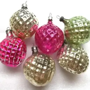 Set of 6 Antique Vintage USSR Glass Christmas Ornaments Tree