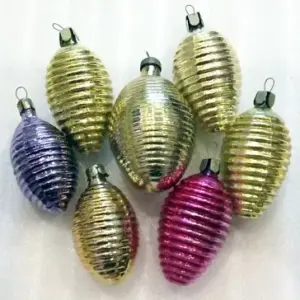 Set of 7 Vintage Glass USSR Christmas Tree Ornaments Cones