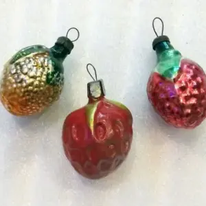 Set of 3 Vintage Glass USSR Christmas Fir Ornaments Strawberry