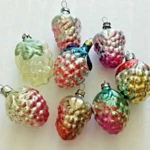 Set of 8 Vintage Glass USSR Christmas Ornaments Grapes