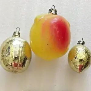 Set of 3 ANtique Vintage Glass USSR Christmas Ornaments Lemons