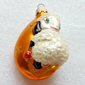 Modern Glass Ukrainian Christmas Ornament Lamb on Moon