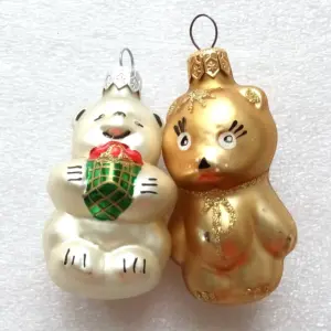 Set of 2 Modern Glass Ukrainian Christmas Ornament Bears