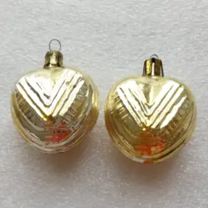 Set of 2 Vintage Glass Christmas Ornaments Hearts