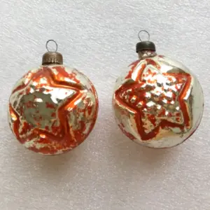 Set of 2 Vintage Glass Christmas Ornaments Stars