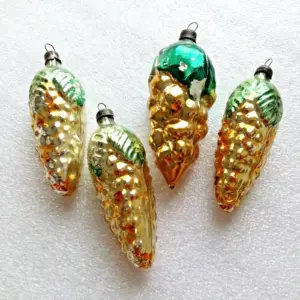 Set of 4 Vintage Glass Christmas Ornaments Pinecones