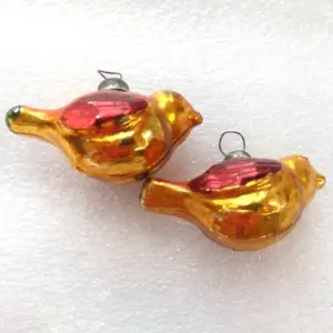 Set of 2 Vintage Glass Christmas Ornaments Birds
