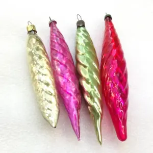 Set of 4 Vintage Glass Christmas Ornament Old Icicles