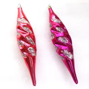 Set of 2 Big Old Antique Vintage Glass Christmas Ornaments Icicle