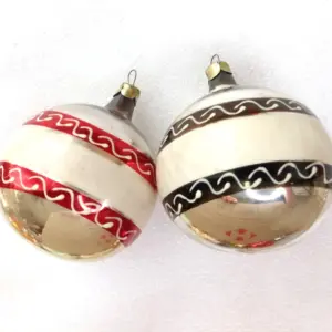 Set of 2 Old Antique Vintage Glass Christmas Ornaments Balls