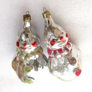 Set of 2 Vintage Glass Christmas Ornaments Snowmen