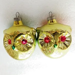 Set of 2 Old Antique Vintage Glass Christmas Ornaments Owls