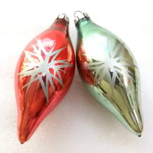 Set of 2 Old Antique Vintage Glass Christmas Ornaments Icicle