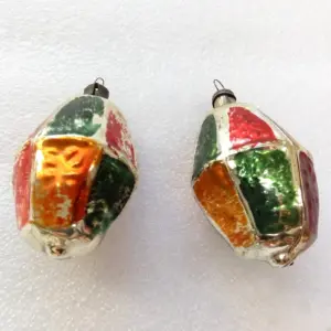 Set of 2 Old Antique Vintage Glass Christmas Ornaments