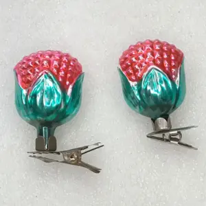 Set of 2 Antique Vintage USSR Glass Christmas Tree Ornaments Flowers
