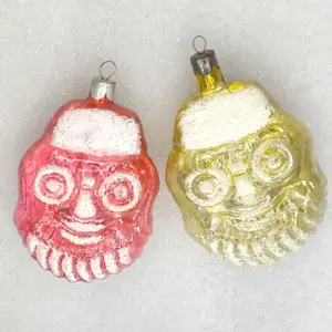 Set of 2 Antique Vintage Glass Christmas USSR Ornament Santa