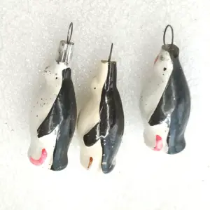 Set of 3 Antique Vintage Glass Christmas USSR Mini Ornaments Penguins