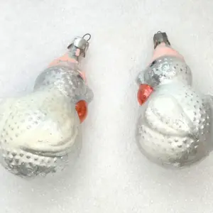 Set of 2 Antique Vintage Glass Christmas USSR Ornament Turkey