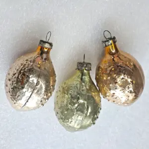 Set of 3 Antique Vintage Glass Russian Christmas Ornament Lemons