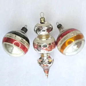 Set of 3 Antique Vintage Glass Christmas Ornaments USSR