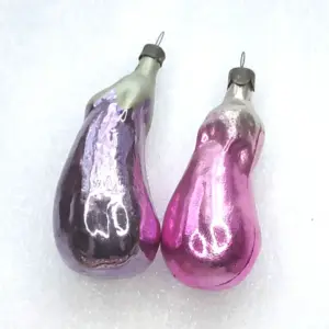 Set of 2 Antique Vintage Glass Russian Christmas Ornaments Eggplants