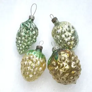 Set of 4 Antique Vintage Glass Russian Christmas Ornaments Grapes