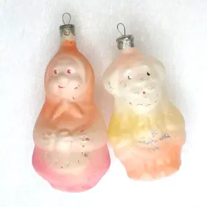 Set of 2 Antique Vintage Glass Russian Christmas Ornaments Grand Parent