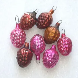 Set of 8 Antique Vintage Glass Russian Christmas Ornament Small Berries