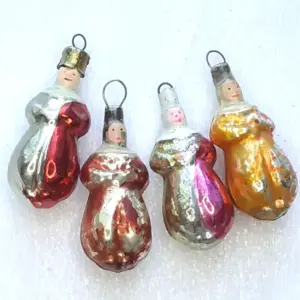Set of 4 Antique Vintage Glass Russian Christmas Ornament Small Jesters