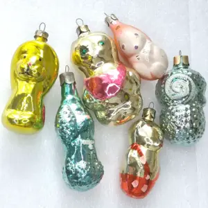 Set of 6 Antique Vintage Glass Russian Christmas Ornaments Animals