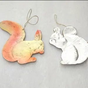 Set of 2 Antique Vintage Cardboard Dresden Christmas Ornament Squirrels