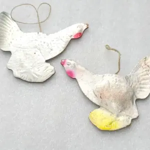 Set of 2 Antique Vintage Cardboard Dresden Christmas Decor Ornament Wood Grouses