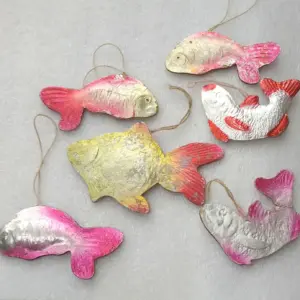Set of 6 Antique Vintage Cardboard Dresden Christmas Ornaments Fishes