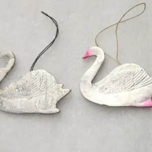 Set of 2 Antique Vintage USSR Cardboard Dresden Christmas Ornament Swan