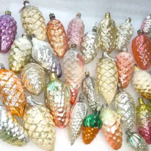 Set of 32 Antique Vintage USSR Glass Christmas Tree Ornament Pinecones