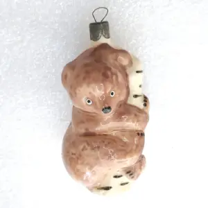 Antique Vintage USSR Glass Christmas Tree Ornament Bear Cub