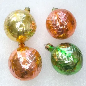 Set of 4 Antique Vintage Russian Glass Christmas Tree Ornament Balls