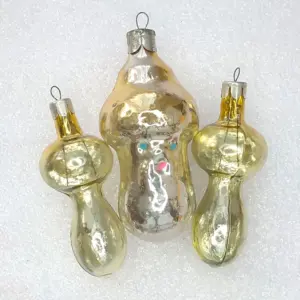 Set of 3 Antique Vintage USSR Glass Christmas Tree Ornament Mushrooms