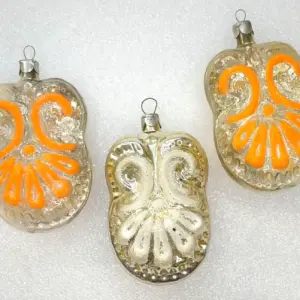 Set of 3 Antique Vintage USSR Glass Christmas Tree Ornaments