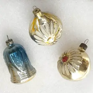 Set of 3 Vintage Silver Glass USSR Christmas Ornaments Antique Flowers