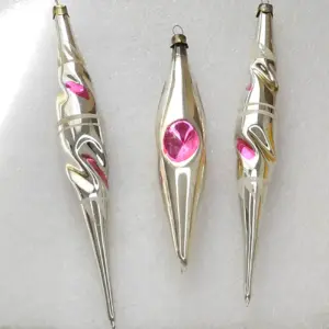 Set of 3 Vintage Silver Glass USSR Christmas Ornaments Antique Icicles
