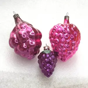 Set of 3 Vintage Silver Glass USSR Christmas Ornaments Antique Berries