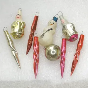 Set of 9 Mini Vintage Glass USSR Christmas Ornaments Antique Decor for Small Tree