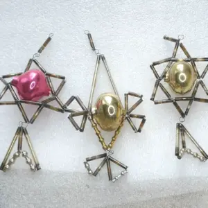 Set of 3 Vintage Tube Glass USSR Christmas Ornaments Antique