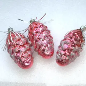 Set of 3 Vintage Silver Glass USSR Christmas Ornaments Antique Pinecone