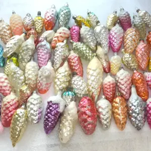 Set of 65 Vintage Silver Glass USSR Christmas Ornament Antique Pinecone