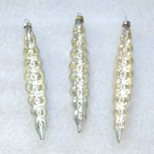Set of 3 Antique Vintage Silver Glass USSR Christmas Tree Decor Ornaments Icicles