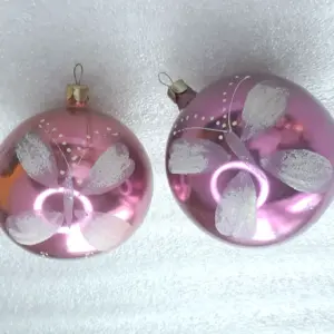 Set of 2 Antique Vintage USSR Silver Glass Christmas Tree Ornament Decor Balls