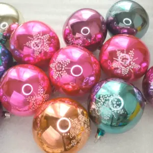 Set of 12 Antique Vintage Silver Glass USSR Christmas Tree Decor Ornaments Balls