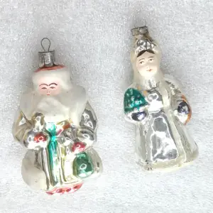 Set of 2 Antique Vintage USSR Glass Christmas Tree Ornament Decor Santa Snowmaiden